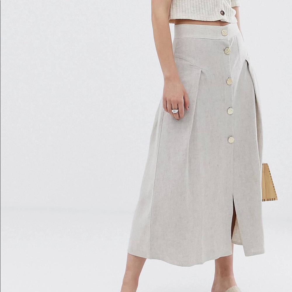 Asos design linen midi skirt w/ metal buttons